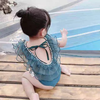 Bikini đồ bơi đi biển công chúa viền ren đính ngọc phong cách tiểu thư cực xinh cho bé gái