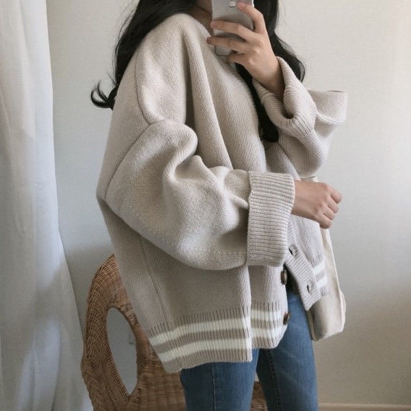 Áo Sweater Tay Dài Thời Trang Trẻ Trung 206582 Áo Khoác Len Form Rộng Theo Phong Cách Retro Hàn Quốc Dễ Phối Đồ