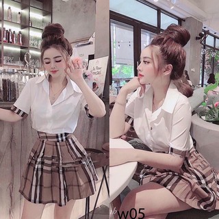 Sét áo sơmi viền tay và chân váy BBR kèm lót