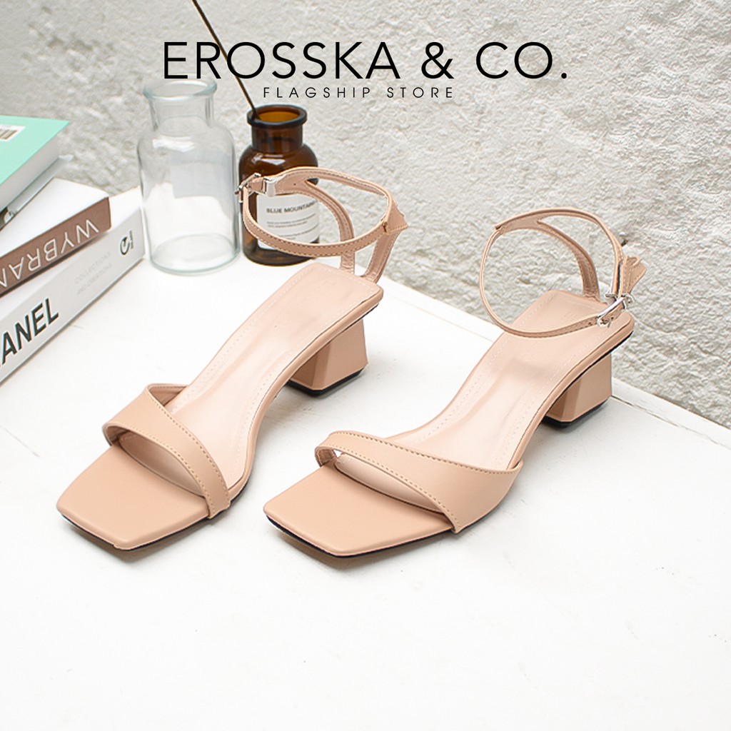 Giày sandal cao gót Erosska mũi vuông cao 3cm màu nude - EB032