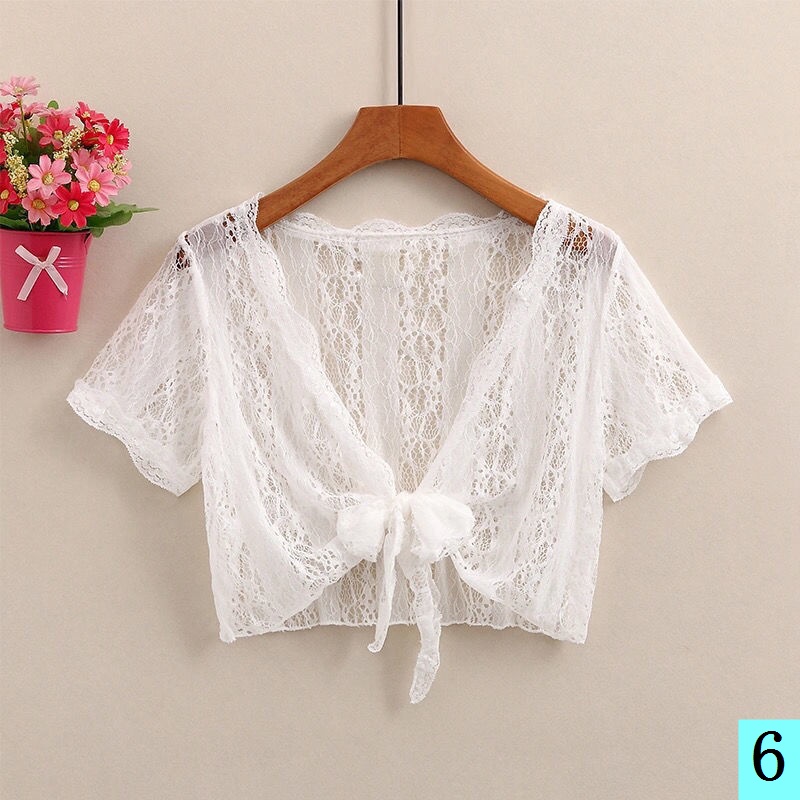 Áo Khoác Ren Ngắn Mỏng Mặc Ngoài Che Nắng Phong Cách Hàn Quốc Thời Trang Mùa Hè Dễ Phối Đồ Cho Nữ