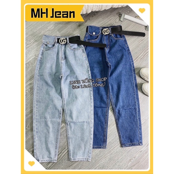 (MH Jean) Quần baggy jean nữ lưng cao nắp túi 1bên màu xanh thời trang H.N.M STORE