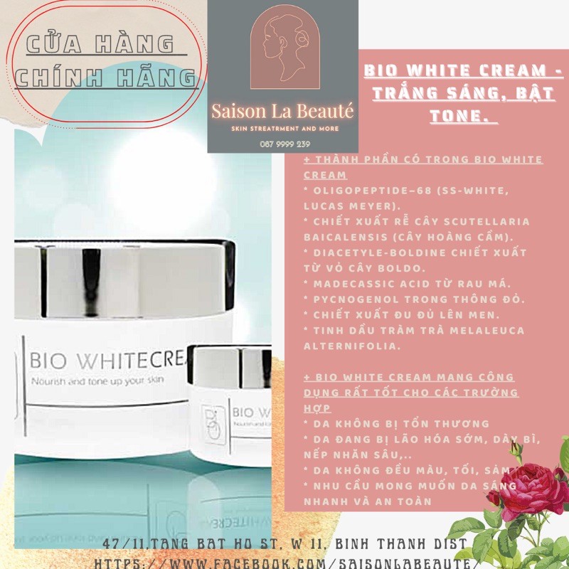 Kem dưỡng trắng sáng da Bio White Cream bật tone ngay sau khi dùng, được Spa và Thẩm Mỹ Viện tin dùng.