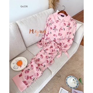 Bộ mặc nhà pyjama dài tay chất lụa mềm mịn: Qa236