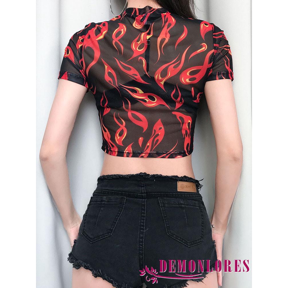 Áo lửng ngắn tay phối lưới xuyên thấu gợi cảm dành cho nữ