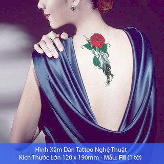 Hình Xăm Dán Tattoo Cao Cấp Hình Hoa Hồng Tờ Lớn 12x19cm - Mẫu FII