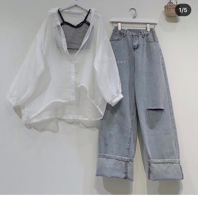 🔹Quần Jeans Ống Suông Rách 1 Line