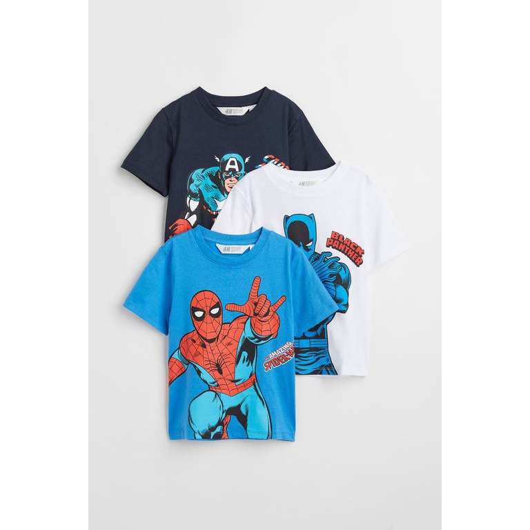 Áo thun cộc tay bé trai - Set 3 áo cotton cộc tay Marvel HM cho bé trai size 2-10t
