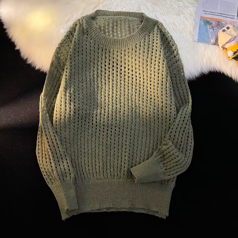 Áo Sweater Dệt Kim Dáng Rộng Cổ Tròn Màu Sắc Đơn Giản Thời Trang Xuân Thu Phong Cách Hàn Quốc Cho Nam