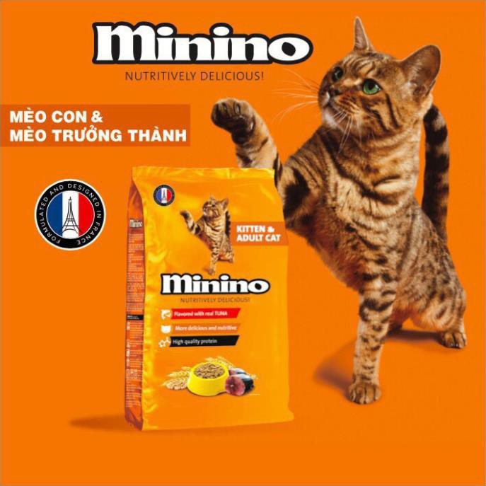 Thức ăn cho mèo MININO Vị cá hồi - Thức ăn hạt cao cấp cho mèo, dùng cho mèo mọi lứa tuổi