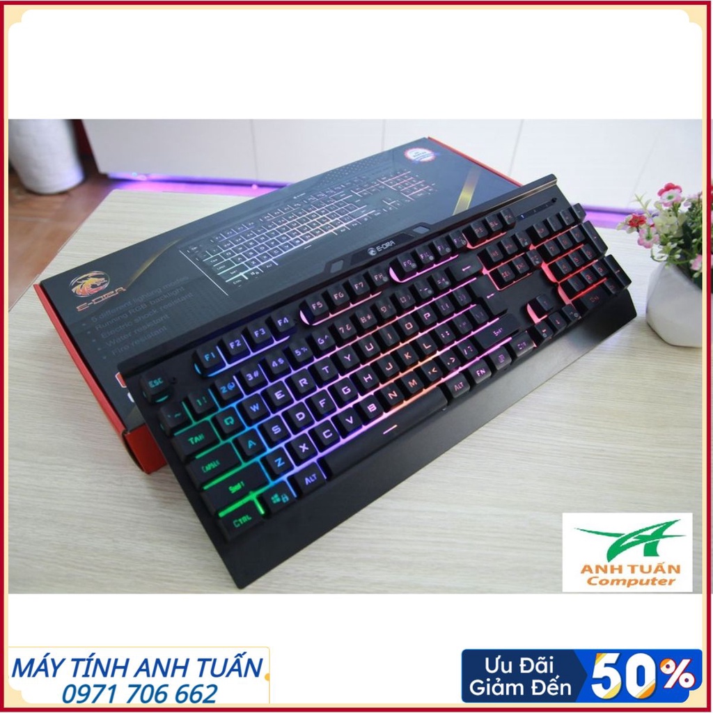 Bàn phím Gaming EDRA EK701 - Chống nước tuyệt đối - Led RGB - Màu đen - BH 24 tháng