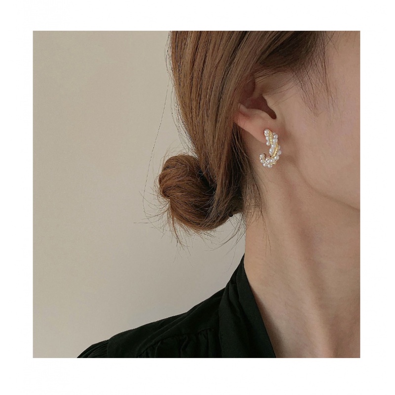 Khuyên tai hình bán nguyệt đính ngọc trai nhân tạo thời trang retro Hàn Quốc thanh lịch