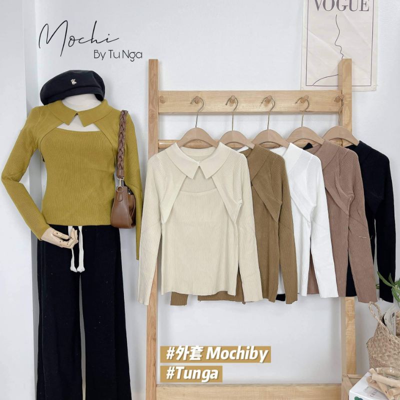 Áo len dài tay khoét ngực cổ cài hàng QC