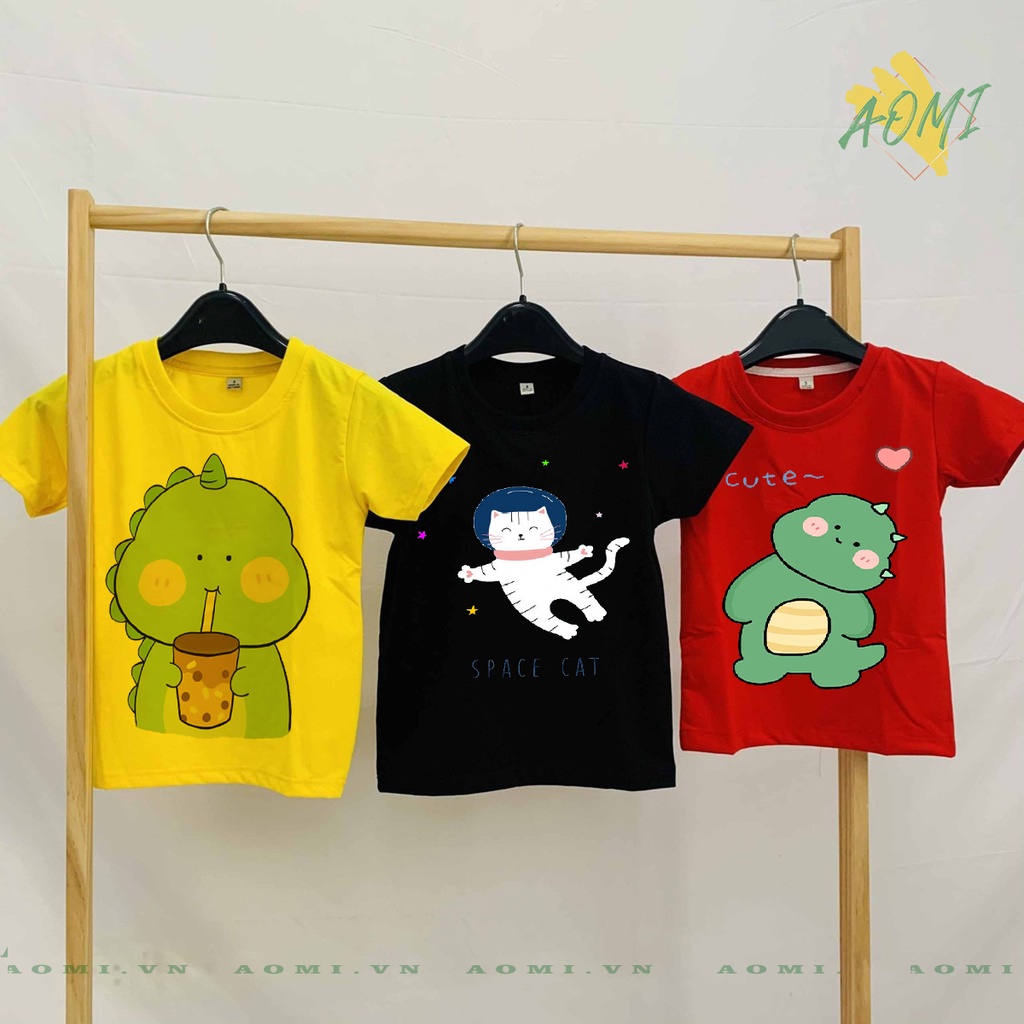 ÁO THUN khủng long thỏ phi hành gia cute UNISEX PHÔNG VÀNG TAY NGẮN NAM NỮ GIA ĐÌNH CẶP ĐÔI TRẺ EM BÉ TRAI GÁI AOMIVN
