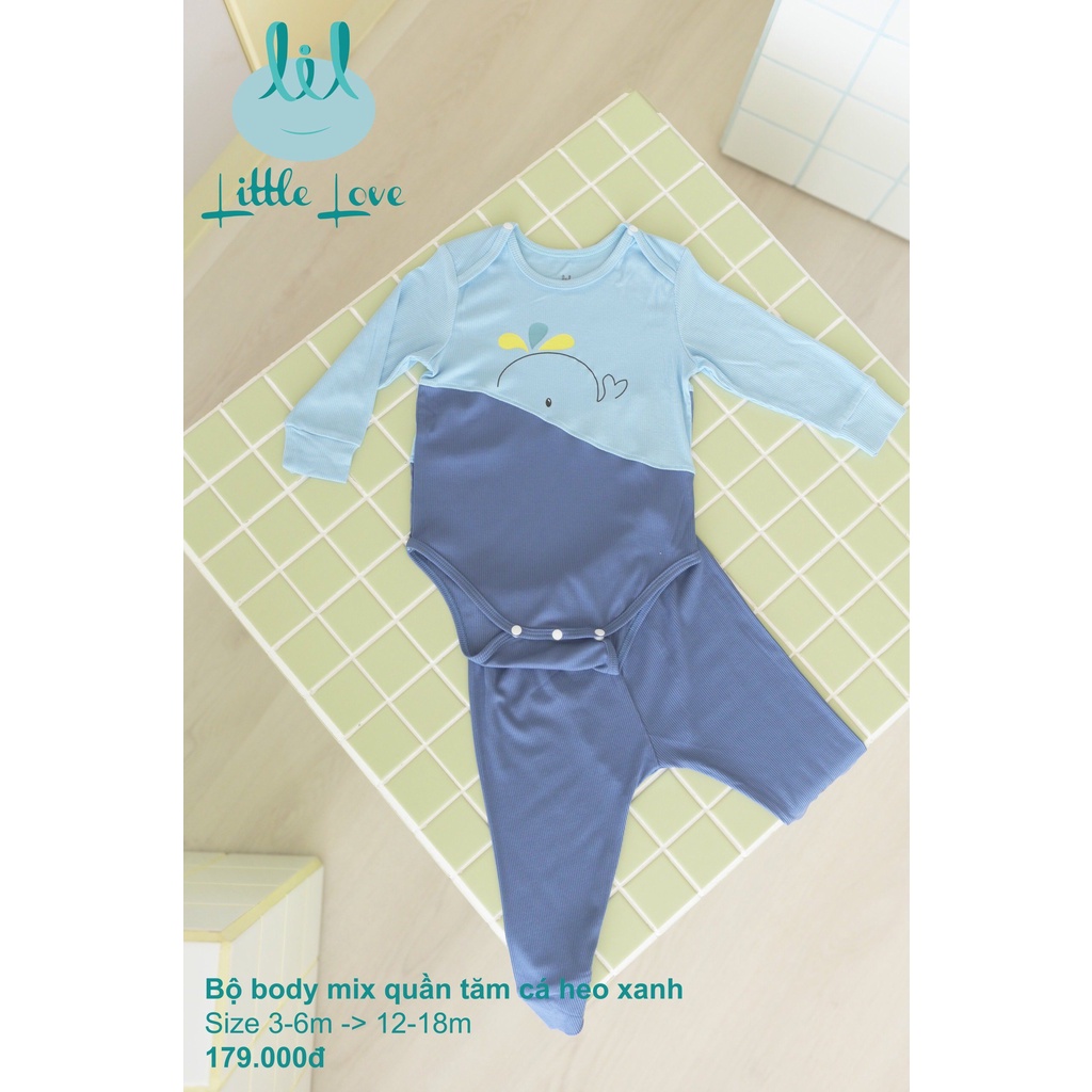 Bộ body mix quần in hình gấu vải tăm cho trẻ từ 3m đến 18m little love