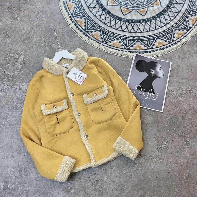 Áo khoác da lộn lót lông cừu