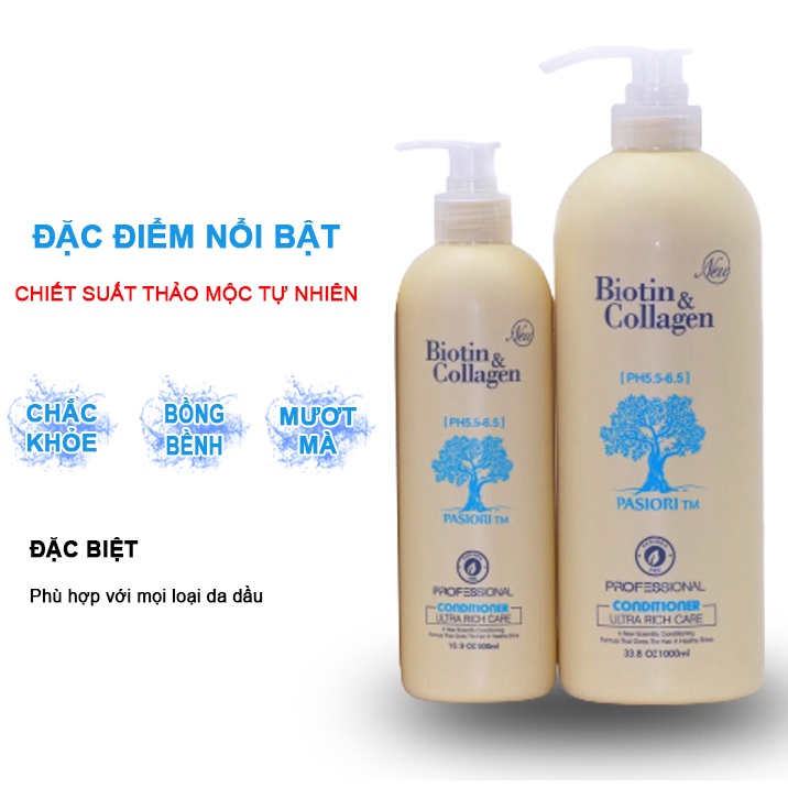 Cặp Dầu Gội Xả Biotin Collagen 500ML -1000ML - Dầu Gội Kích Thích Mọc Tóc, Phục Hồi Khô Sơ Lamyra