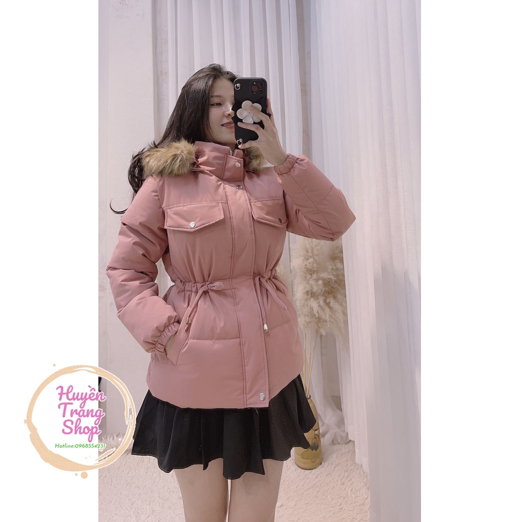 Áo phao Nữ cách điệu dây rút kèm mũ lông siêu Hot | BigBuy360 - bigbuy360.vn