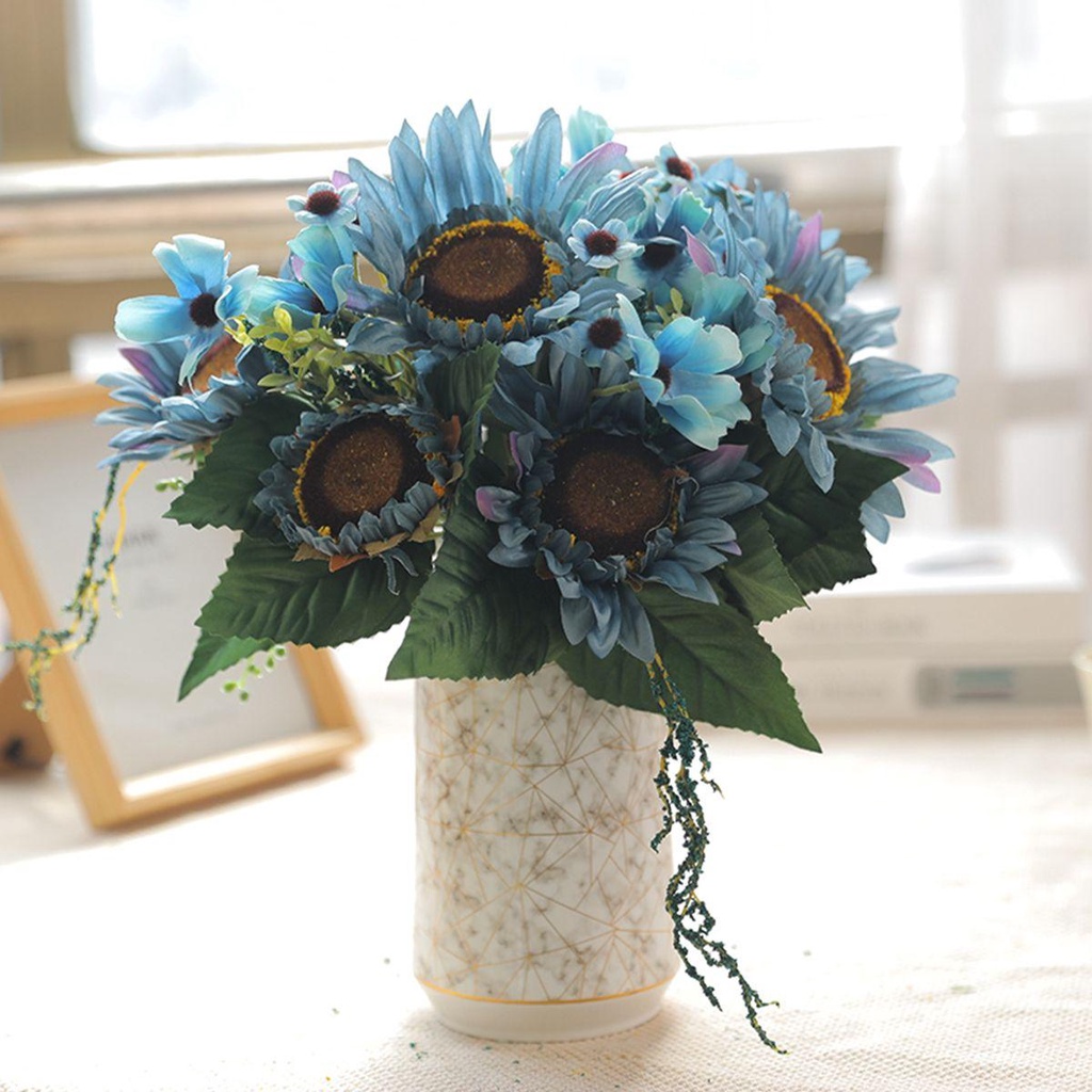 Vòng Hoa Hướng Dương Nhân Tạo Bằng Lụa Màu Ngà Phong Cách Cổ Điển DIY