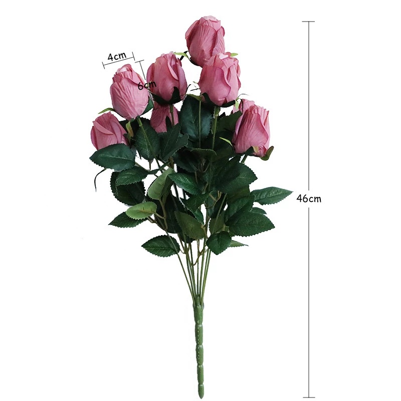 Nụ Hoa Hồng Giả 9 Bông Bằng Lụa Dùng Trang Trí Tiệc Cưới / Valentine