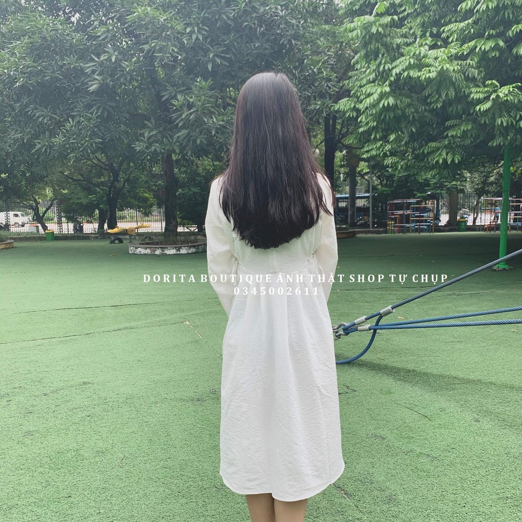[Ảnh thật/Video] Váy babydoll trắng Đầm ulzzang tiêu thư Váy đũi trơn Hàn Quốc - Dorita Boutique