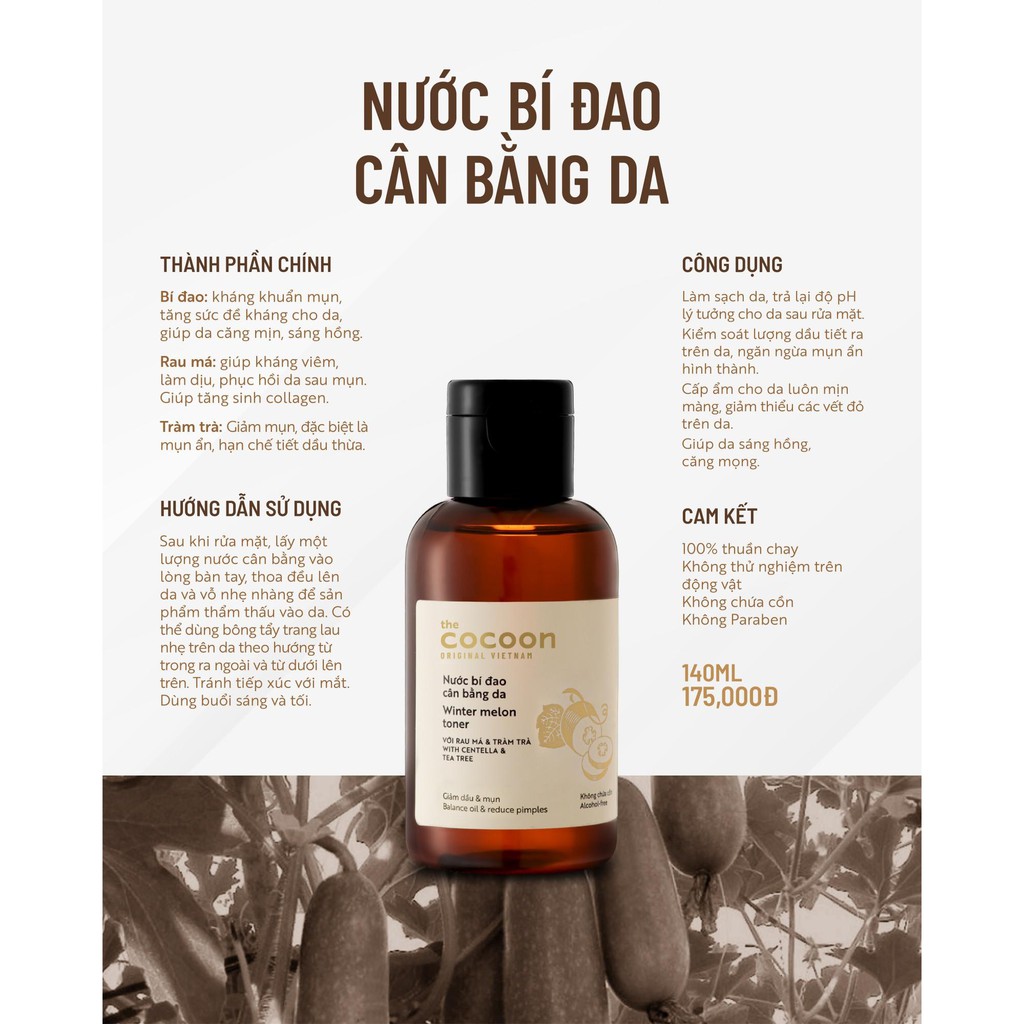 Nước bí đao cân bằng da (toner) Cocoon giảm dầu & mụn 140ml | BigBuy360 - bigbuy360.vn