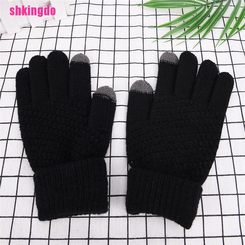 Găng tay len dệt kim giữ ấm mùa đông có thể dùng màn hình cảm ứng