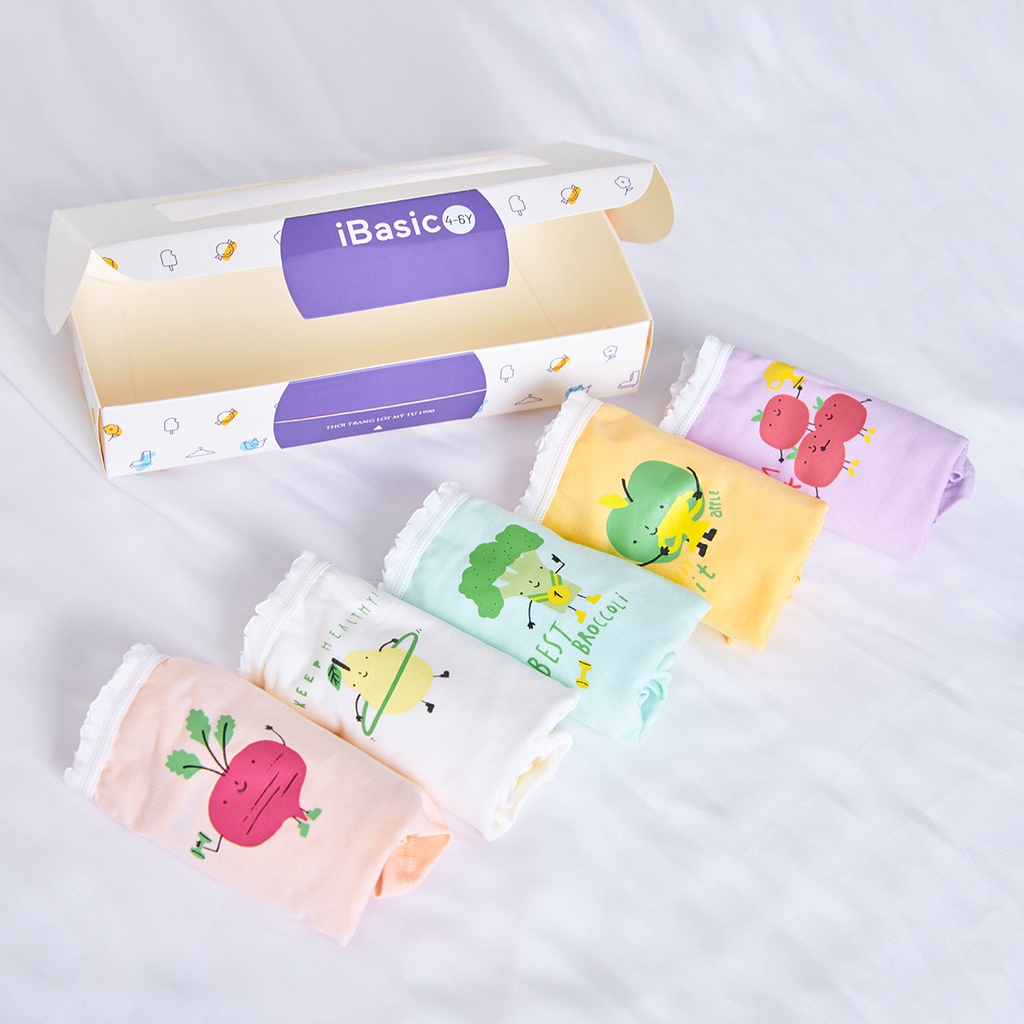 Hộp 5 quần lót bé gái cotton boyshort hình in đáng yêu iBasic PANG021