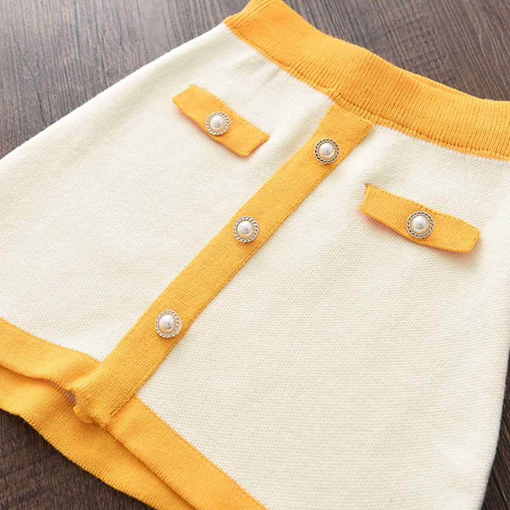 BEAR LEADER Bộ Áo Cardigan 2 Dây Phối Chân Váy Chữ A Màu Trơn Thời Trang Thu Đông Mới Cho Bé Gái 3-7 Tuổi
