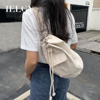 Túi xách đeo vai IELGY dây rút có ngăn ngoài bằng vải bạt phong cách trẻ trung cho nữ