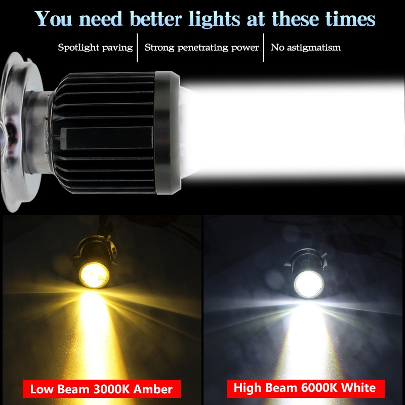 Đèn Pha LED BA20D H4 2000lm Siêu Sáng Màu Trắng Chuyên Dụng Cho Xe Máy Scooter