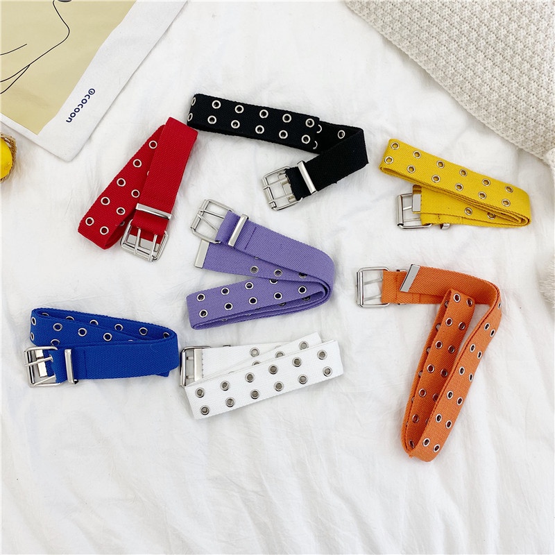 Thắt Lưng Canvas 19558 Hai Hàng Nút Phong Cách Hip Hop Dễ Phối Đồ Cho Học Sinh