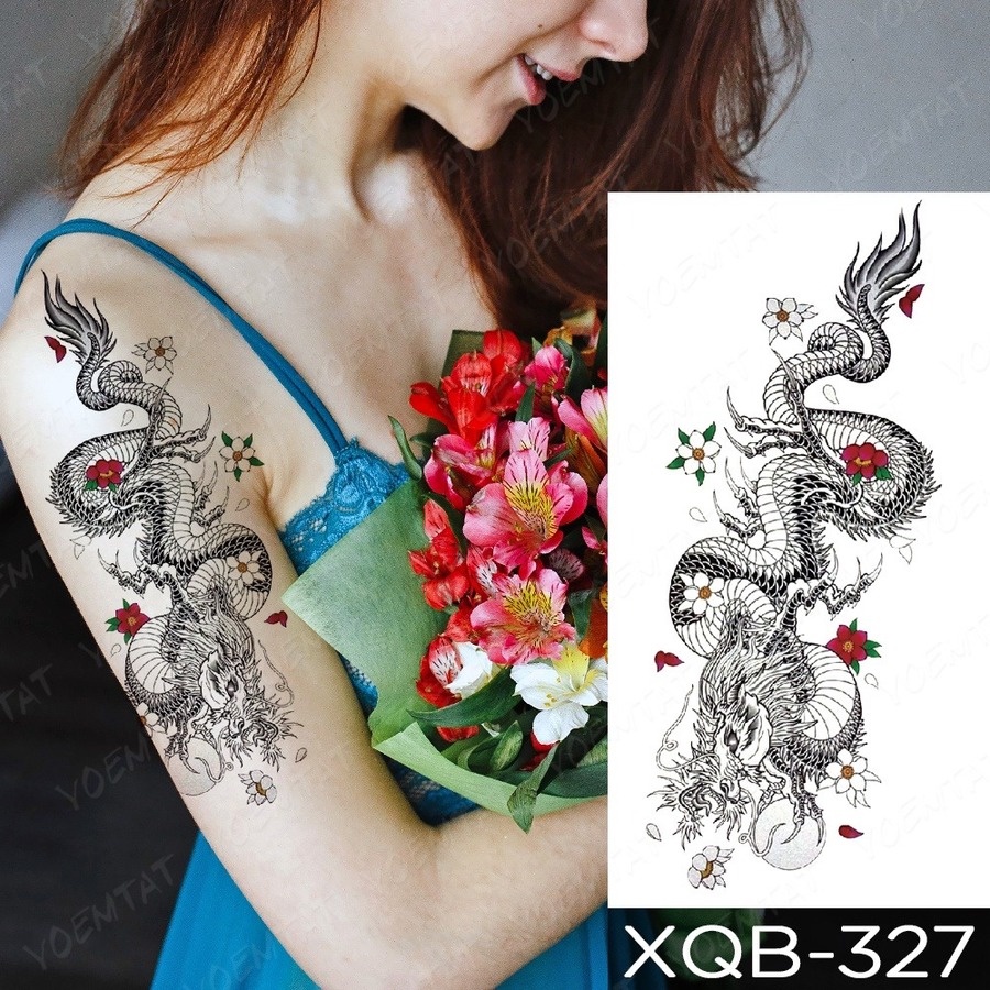 Hình Xăm Dán Tạm Thời Hình Rắn/ Rồng/ Hổ/ Hoa Hồng Chống Thấm Nước Cho Nam Và Nữ