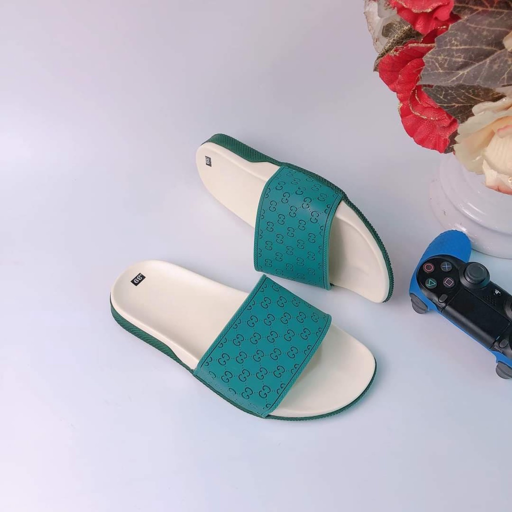 🔥HÀNG CAO CẤP🔥 Dép nam, dép nam GC xanh lá quai ngang họa tiết cực đẹp đế cao su non nguyên khối