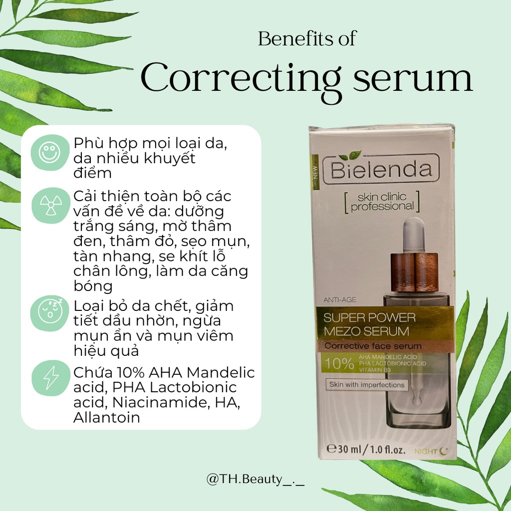 Serum bielenda super power mezo moisturizing xanh dương cấp nước, dưỡng ẩm, correcting xanh lá căng bóng, mờ thâm
