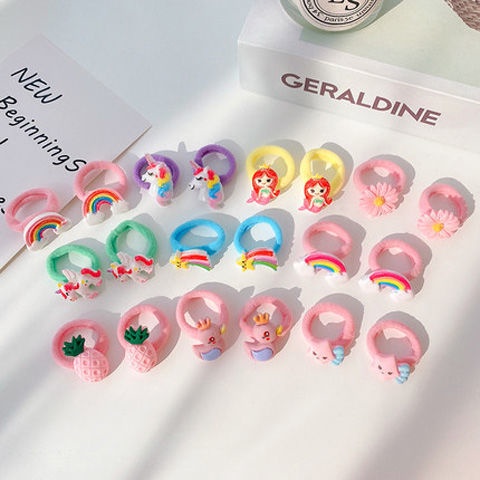 Set 10 thun buộc tóc Vải hình thú, trái cây, bông hoa