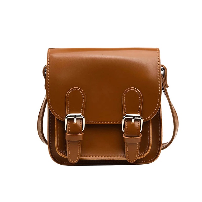 Túi đeo chéo da PU màu trơn hình vuông phong cách Hàn Quốc cổ điển đơn giản thời trang cho nữ