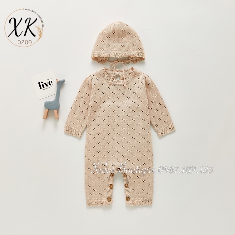 Bodysuit Len Dài Tay Kèm Mũ Angou Cao Cấp Cho Bé , Bodysuit Len Cho Bé Trai Bé Gái Từ 5 Đến 16Kg Xuka Boutique