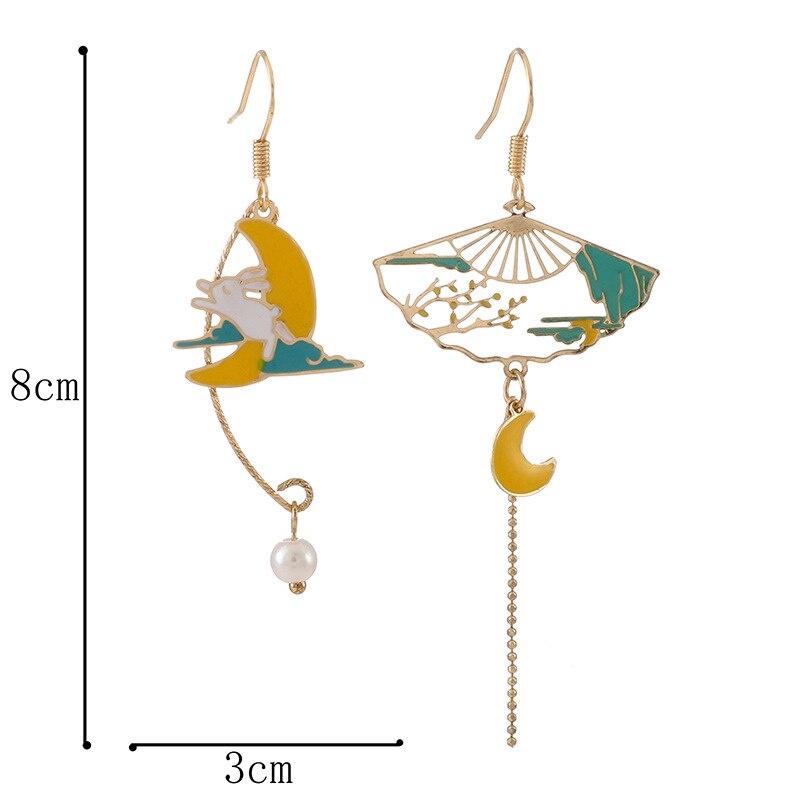 Khuyên tai hình quạt họa tiết Nhật Bản - PK025