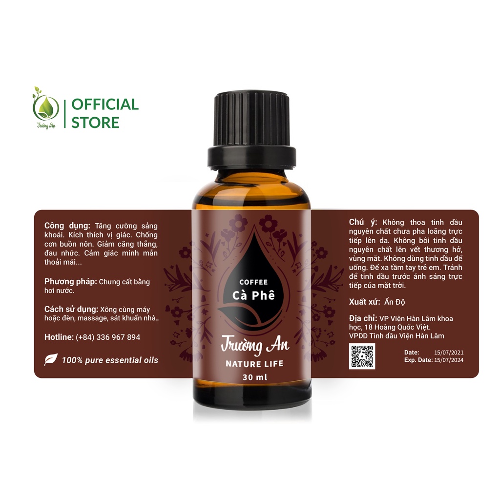 Tinh dầu Cafe Coffee Trường An Essential Oil, xuất sứ thiên nhiên không pha tạp chất, có giấy kiểm định COA