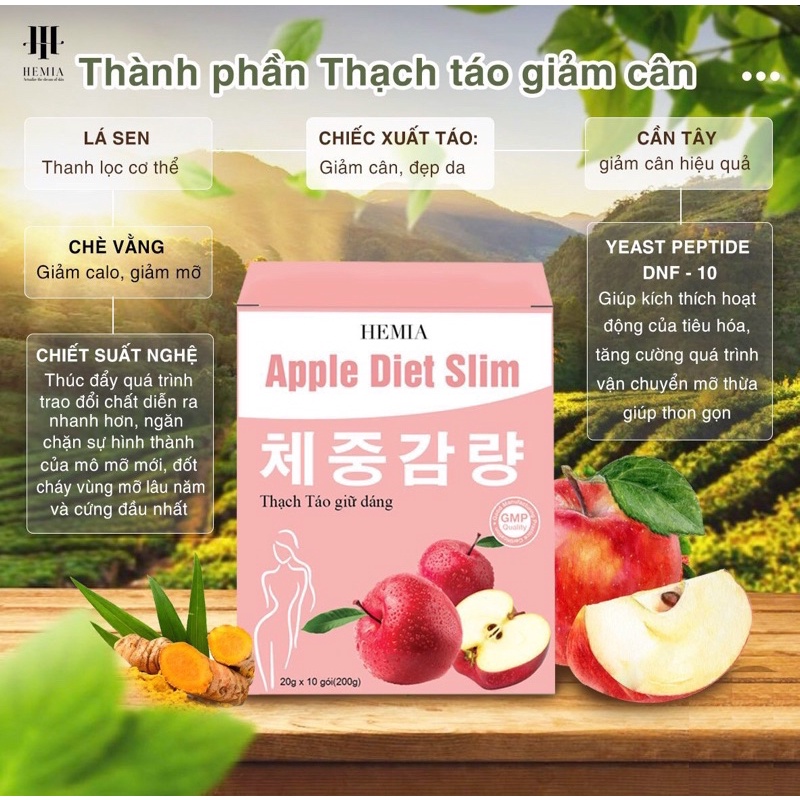 Chính hãngThạch táo giảm cân hemia Thạch giảm cân Hemia 1 liệu trình 3 hộp