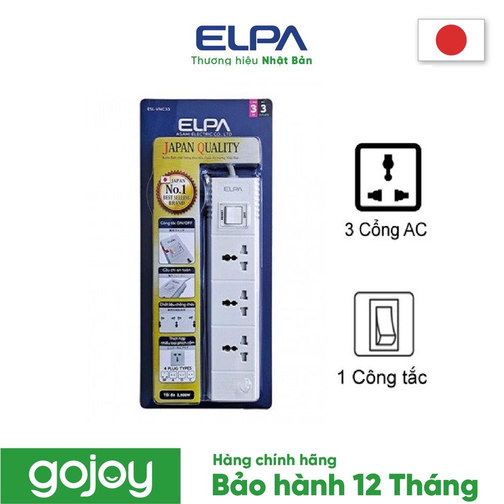 Ổ cắm điện Elpa ESL-VNC33 (3 cổng AC - 1 công tắc)