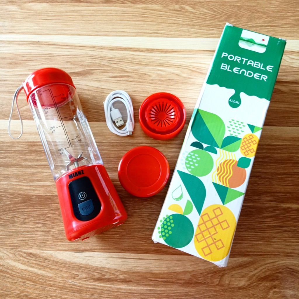 Máy xay sinh tố cầm tay MIANZ, máy say sinh tố hoa quả 6 lưỡi xay đá, kèm nắp lọc, công suất 110W, pin 4000Mah