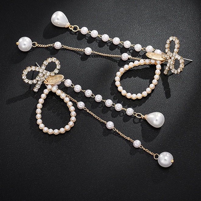 S925 silver diamond long pearl earrings