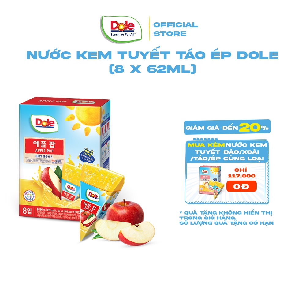 (Mua hộp thứ 2 0Đ) Nước Kem Tuyết Táo Ép Dole (8 x 62ml)