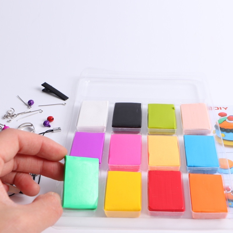 Đất sét nung polymer 12 -24 -36 kèm phụ kiện làm móc khoá và kẹp tóc