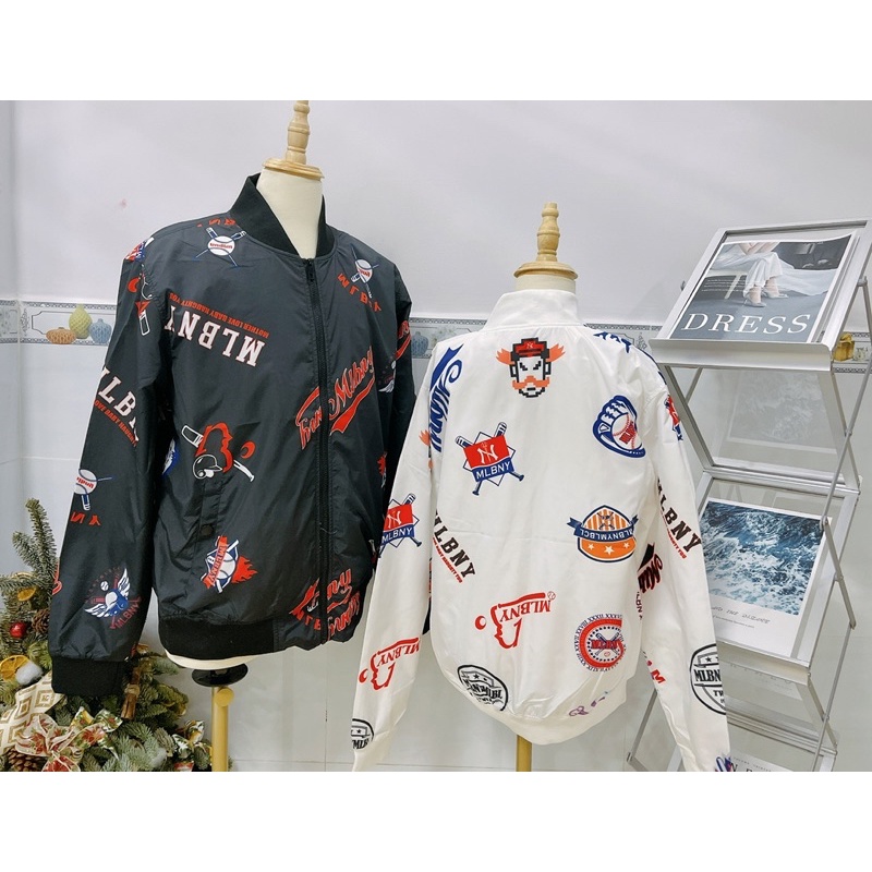 ÁO KHOÁC MLBNY BOMBER VẢI DÙ NHIEU HINH - KHOÁC NỈ UNISEX NAM NỮ - HÀNG CÓ SẴN
