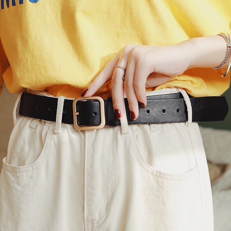 Dây thắt lưng Nữ Nam Unisex MẶT VUÔNG ulzzang to vừa 3 3.2cm- Dây nịt Nam Nữ da mặt vuông Tròn thời trang Nam nữ Hàn