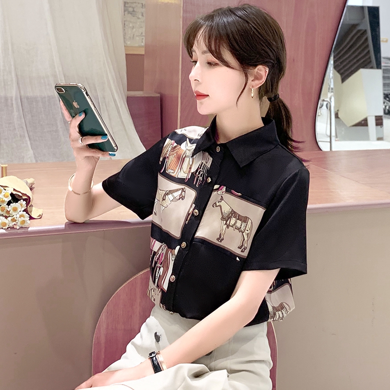 New 2020 Summer Black Red Print Fashion Korean Style Loose Short Sleeves Casual OL Office  Shirts Top for Women | BigBuy360 - bigbuy360.vn