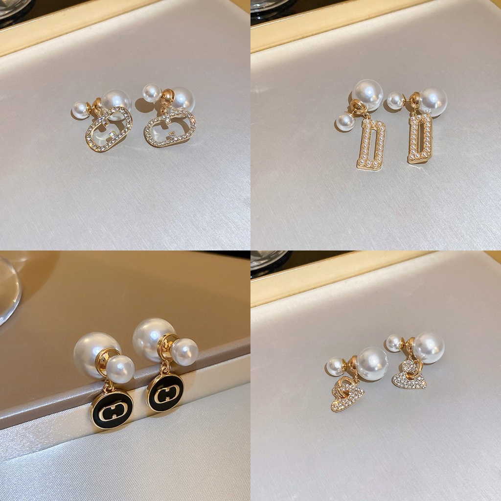 Bông Tai Chữ Cái Đính Ngọc Trai Phong Cách Hàn Quốc Dành Cho Nữ